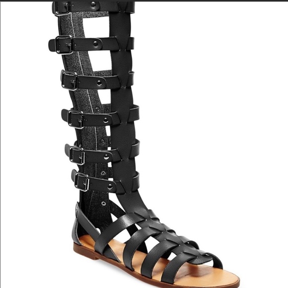 Madden Girl Shoes - Madden Girl Tall  Black Penna Gladiator Sandals With Back Zippers  Size 9